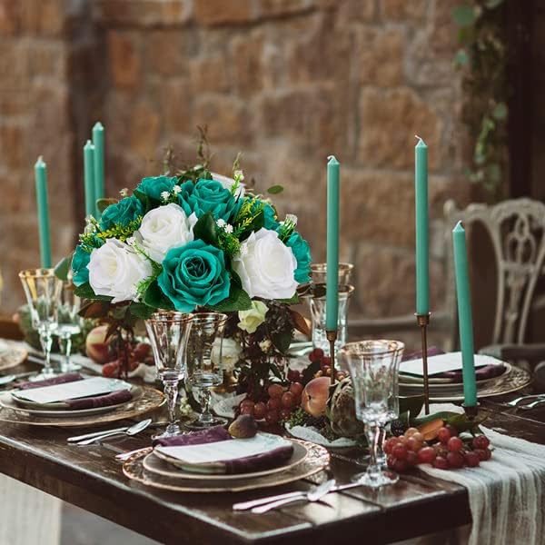 Artificial Flower Ball Centerpiece, Teal and White Silk Roses