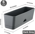 6 Pack Rectangle Planter 16x4.4 Inch Window Boxes Planters Rectangular Large Window Sill Planters Indoor Self Watering Plant Pots with Drainage Holes and Saucers Succulent Herb Flower Pots, Dark Grey