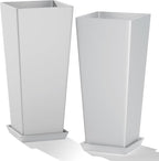 24" Tall White Planters for Outdoor Plants Set of 2, Large Flower Pots Planters with Drainage Holes & Tray, Modern Indoor Tapered Tall Planter for Front Porch