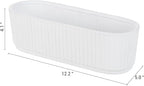 MyGift 12 Inch Ceramic Succulent Planter, Oval Matte White Planter Pot, Indoor Plants Flower Herb Garden Pot Window Box