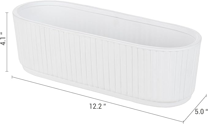 MyGift 12 Inch Ceramic Succulent Planter, Oval Matte White Planter Pot, Indoor Plants Flower Herb Garden Pot Window Box