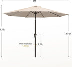 MEWAY 9ft Patio Umbrella Outdoor Table Umbrellas with Push Button Tilt and Crank, Market Umbrella 8 Sturdy Ribs for Deck, Garden, Pool and Backyard, Beige