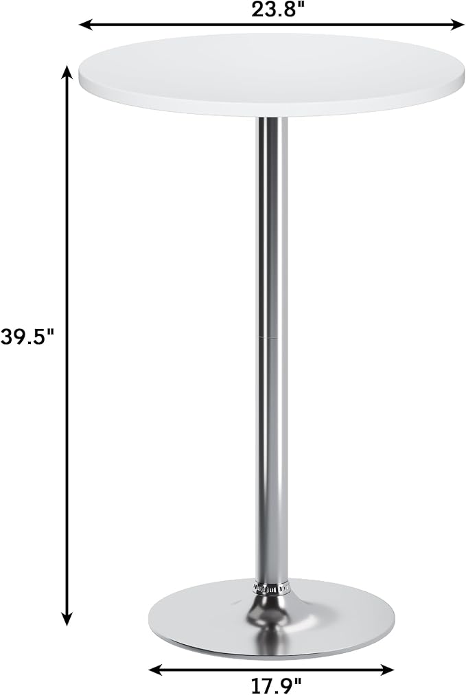 Flamaker Round Bistro Pub Table Modern Style Metal Base MDF Top Cocktail Bar Table Counter Bar Height for Pub, Dining Room, Party (1, White-Silver)