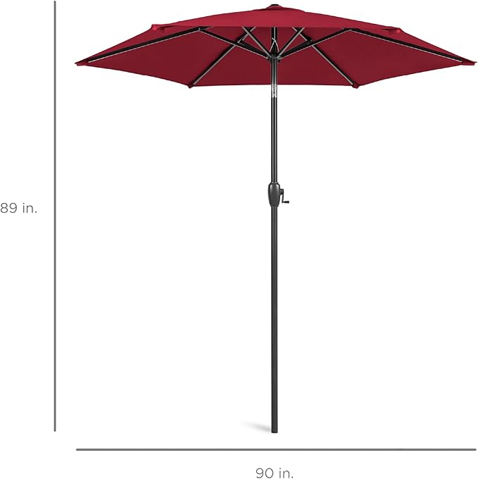 Best Choice Products 7.5ft Heavy-Duty Round Outdoor Market Table Patio Umbrella w/Steel Pole, Push Button Tilt, Easy Crank Lift - Burgundy
