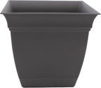 The HC Companies Eclipse Square Plastic Planter w/ Attached Saucer - Outdoor & Indoor Plant Pot with Drainage Holes - Lightweight, UV-Resistant Plastic Pots For Plants (10" Warm Gray, Pack of 1)