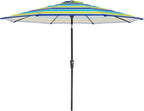 MEWAY 9ft Patio Umbrella Outdoor Table Umbrellas with Push Button Tilt and Crank, Market Umbrella 8 Sturdy Ribs for Deck, Garden, Pool and Backyard, Blue-Green Stripe