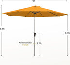 MEWAY 9ft Patio Umbrella Outdoor Table Umbrellas with Push Tilt and Crank, Market Umbrella 8 Sturdy Ribs for Deck, Garden, Pool and Backyard, Bright Orange