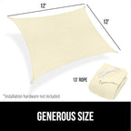 GORILLA GRIP Heavy Duty Sun Shade, UV Protection Fade Tear and Rust Resistant Rectangle Sunshade Canopy, Curved Edges Blocks Sunlight, Breathable Sail, Outdoor Patio, Lawn Garden 12x12 FT Butter Cream