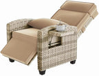 Garvee Outdoor Recliner Chair, 145° Adjustable Backrest & Footrest Lounge Chair with Removable Cushion and Flip-Up Side Table, All-Weather PE Wicker & Steel Frame for Poolside, Deck, Balcony, Khaki