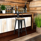 WENTMENT Metal Bar Stools Set of 4 Counter Height Barstools with Removable Back 24" Kitchen Bar Stools with Wooden Seat, Black