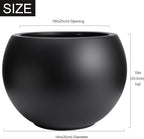 10 H x 14" Dia (10" Pot Opening) Round Fiberstone Planter with Drainage Hole, Black, Indoor/Outdoor Large Plant Pot for Home Patio Garden, Ideal for Large Plants