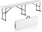 VEVOR Plastic Folding Bench, 6ft Portable Folding Bench, Smooth High Density Polyethylene Waterproof Outdoor Bench, Picnic Camping Table with Handle for Garden Soccer Playtime, White (1 Pack)