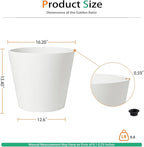 Wide Planters for Outdoor Plants, Extra Large Indoor Flower Pots for Garden, Front Porch, Patio - Round Resin Planter Set of 2 (White, 16 inch - 2 Pack)