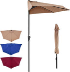 OLIXIS Half 9Ft Umbrella Outdoor Patio, Scalloped Patio Umbrella with Easy Crank, Sun Half Patio Umbrella for Balcony, Market, Garden, Khaki