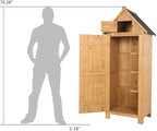 Outvita Outdoor Storage Cabinet, 70in Wooden Vertical Garden Tools Shed, Patio Storage Organizer with Latch & Waterproof Roof for Yard Deck Lawn Farmland Equipment(Natural)