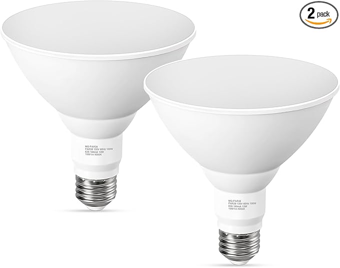 LED Flood Light Bulbs, PAR38 Outdoor Flood Light Bulb 5000K,13W 100W Equivalent, Daylight White LED Floodlight Dimmable, Waterproof for Porch Yard Garage, E26 Base, 15,000 Hrs, 2 Pack