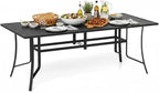 Tangkula 76" x 36" Metal Patio Dining Table for 8, Rectangle Heavy Duty Outdoor Dining Table with Umbrella Hole, 8-Person Outside Dining Furniture for Porch, Garden, Balcony and Backyard