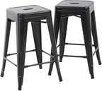 FDW Metal Bar Stools Set of 4 Counter Height Bar Stools 24 Inches Industrial Bar Chairs Patio Stool Stackable Backless Stool Indoor Outdoor Metal Kitchen Stools Bar Chairs (Black Set of 2, 24")