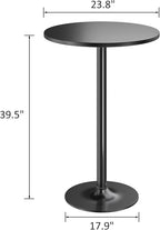 Furmax Bistro Pub Table 2 Pack Round Bar Height Cocktail Table Metal Base MDF Top Obsidian with Black Leg 23.8-Inch Top, 39.5-Inch Height (Black)