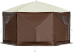 VEVOR Pop Up Gazebo Screen Tent, Pop-Up Instant Gazebo Tents with Mosquito Netting Outdoor Canopy, 6 Sided Sun Shelter 10x10ft with 6 Removable Wind Cloths & 2 Mesh Windows, Pavilion Tent for Patio