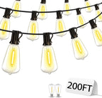 Outdoor Patio String Lights 200ft: ST38 LED Shatterproof Bulbs 3 Modes Button Control - Waterproof Connectable Lights - Wedding Bistro Party Gazebo Backyard Decorative