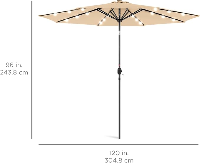 Best Choice Products 10ft Solar Polyester LED Lighted Patio Umbrella w/Tilt Adjustment and UV-Resistant Fabric