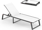 Aluminum Chaise Lounge Chair Outdoor, Foldable & Assembly Free Patio Pool Lounge Chairs 5-Position Recliner for Outside Poolside, Fully Grounded Legs Sun Lounger for Beach, Yard, Bright White