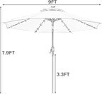 Sunnyglade 9' Solar LED Lighted Patio Umbrella with 8 Ribs/Tilt Adjustment and Crank Lift System (Orange)