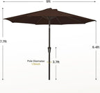 MEWAY 9ft Patio Umbrella Outdoor Table Umbrellas with Push Button Tilt and Crank, Market Umbrella 8 Sturdy Ribs for Deck, Garden, Pool and Backyard, Brown