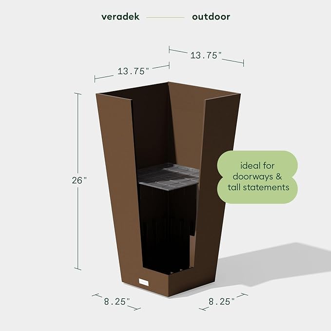 Veradek V-Resin Indoor/Outdoor Taper Planter (Espresso, 26 inch - 2 Pack with 2 Saucer Trays)