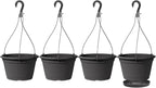 VIDELLY 4 Pcs Hanging Planters,10" Hanging Pots Plastic Hanging Flower Plant Basket with Drainage Trays & Chain Holder for Outdoor Indoor Plants Garden Balcony Decoration, Dark Gray