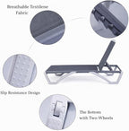 Kozyard Outdoor Chaise Lounge Chair, Full Flat Adjustable Patio Lounger with Aluminum Frame & Resin Legs, Textilene Fabric for Poolside, Backyard & Beach (Gray Without Table)