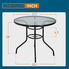 32in Outdoor Table Patio Dining Table Outdoor Dining Table with Umbrella Hole Round Tempered Glass for Yard Bistro Lawn Balcony
