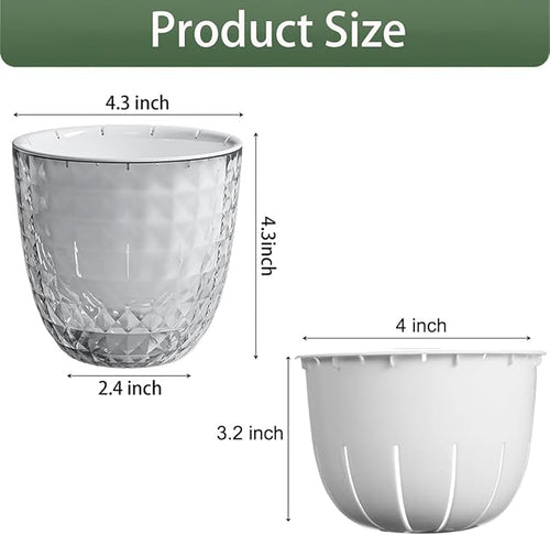 2 Pack 4 inch Self Watering Plants Pots Planters for Indoor Plants, African Violets Pots with Drainage Holes and Tray, Modern Plastic Flower Nursery Pots for Succulents,Herbs,Cactus