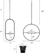 Metal Hanging Planters, Modern Plant Hanger with 5 inch Flower Pot, Set of 2 Black Plant Holder in Oval and Round Shape, Small Wall and Ceiling Planter for Indoor Plants, Home Décor