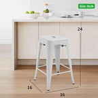 FDW Metal Bar Stools Set of 4 Counter Height Bar Stools 24 Inches Industrial Bar Chairs Patio Stool Stackable Backless Stool Indoor Outdoor Metal Kitchen Stools Bar Chairs (White, 24")