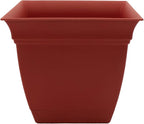 The HC Companies Eclipse Square Plastic Planter w/ Attached Saucer - Outdoor & Indoor Plant Pot with Drainage Holes - Lightweight, UV-Resistant Plastic Pots For Plants (12" Clay, Pack of 1)