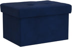 LINMAGCO Small Velvet Ottoman with Storage Rectangle Foot Rest Under Desk Stool for Room Folding Ottoman Furniture with Button turfted-Navy 16X12X12IN