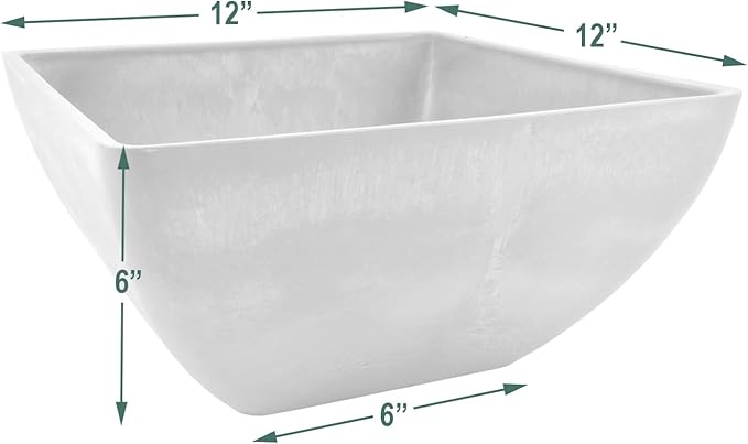 PSW Pot Collection 12x6 inch Plastic/Stone/Wood Composite Square Planter – No Drainage Hole (Drillable), Modern Indoor/Outer Pot for Flowers, Foliage, Succulents, Fairy Gardens, Chocolate