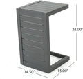 Side Table with C-Shape Metal Frame in Grey for Patio