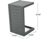 Side Table with C-Shape Metal Frame in Grey for Patio