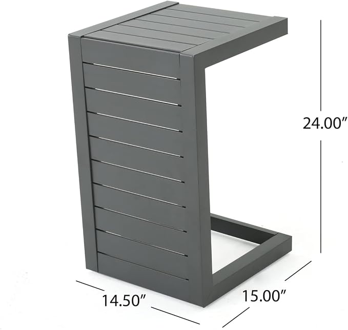 Side Table with C-Shape Metal Frame in Grey for Patio