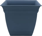 The HC Companies Eclipse Square Plastic Planter w/ Attached Saucer - Outdoor & Indoor Plant Pot with Drainage Holes - Lightweight, UV-Resistant Plastic Pots For Plants (6" Slate Blue, Pack of 1)