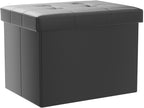 AmasSmile Storage Ottoman Folding Foot Rest Stool, Leather Footstool Bench, Short Ottoman Stool, Storage Foot Rest Store, Books (Black-2pc, 17" D x 13" W x 13" H)