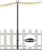 10FT String Light Pole for Outdoor, Heavy Duty Metal Lighting Stand Pole for Deck Fence Railing Backyard Patio Holiday Wedding Party Decorations (1 Pack)