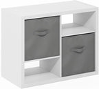 Furinno Viola Standing Storage Shelf with Two Storage Bins, White/Light Grey