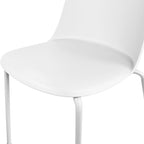 2xhome Modern Stackable Armless Dining Chair, Plastic Shell Seat with Upholstered PU Leather Cushion Padded Seat Metal Legs for Home Kitchen Patio Cafe, White