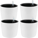 4 Pack 7 Inch Self Watering Planter for Indoor Plants, White Decorative Round Plastic Self Watering Pots with Level Indicators for Soil Planting, Flowers, Herb, African Violet, Succulent