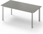 67" Rectangle HDPS Patio Dining Table, Aluminum Outdoor Patio Dining Table with Umbrella Hole, Weather-Resistant for Lawn, Garden, Yard, Poolside and Indoor Use (Gray & Teak)