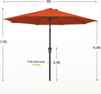 MEWAY 9ft Patio Umbrella Outdoor Table Umbrellas with Push Button Tilt and Crank, Market Umbrella 8 Sturdy Ribs for Deck, Garden, Pool and Backyard, Orange